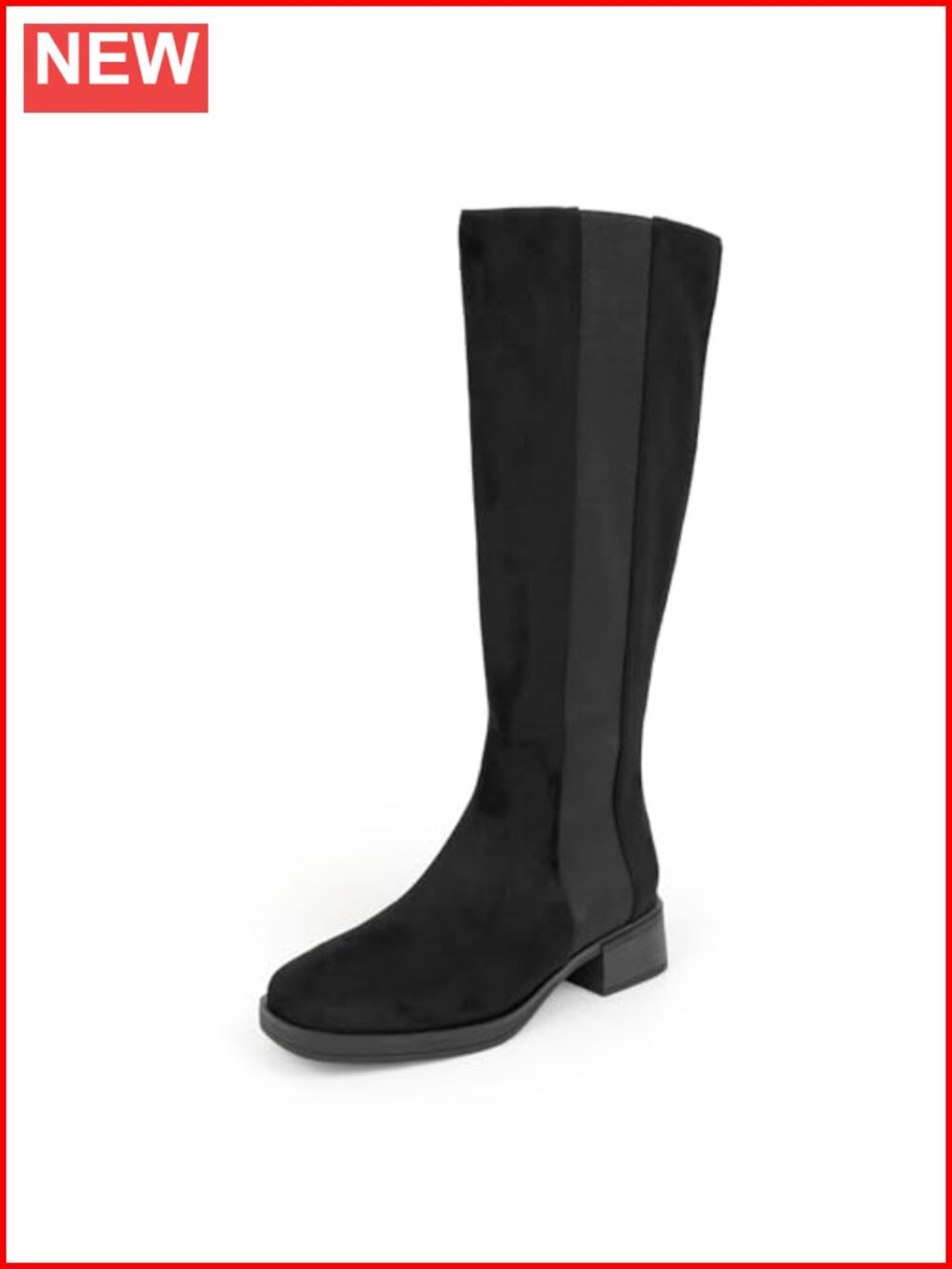 Knee-High Faux Suede Equestrian Boots with Double Zipper, Block Heel